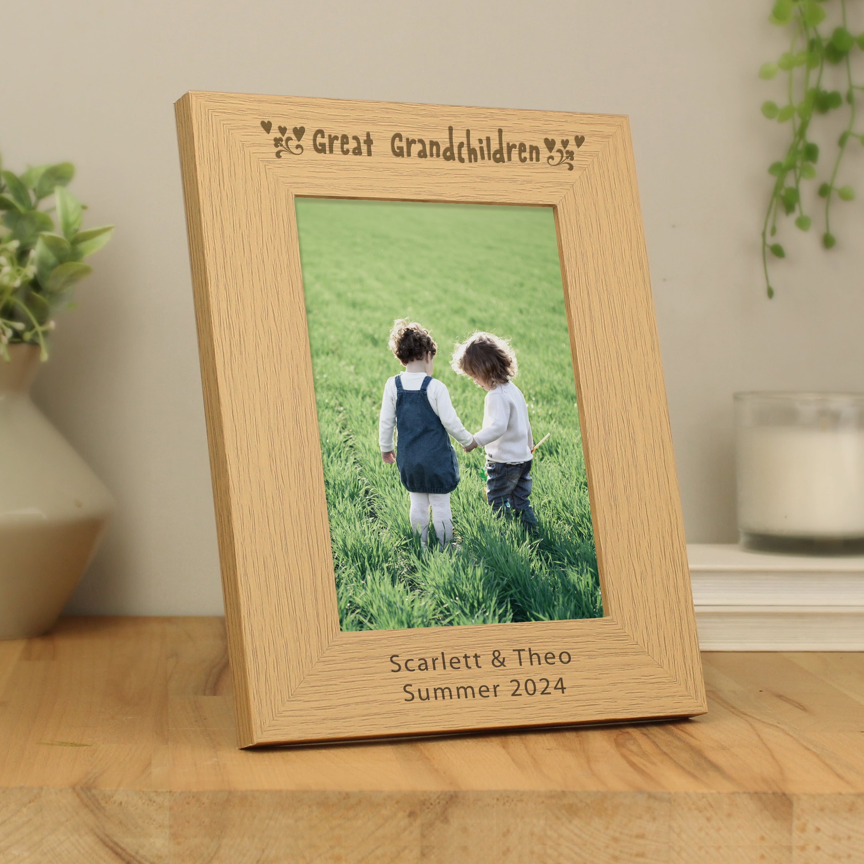 Photo Frames, Albums and Guestbooks Personalised Great Grandchildren 5x7 Oak Finish Photo Frame