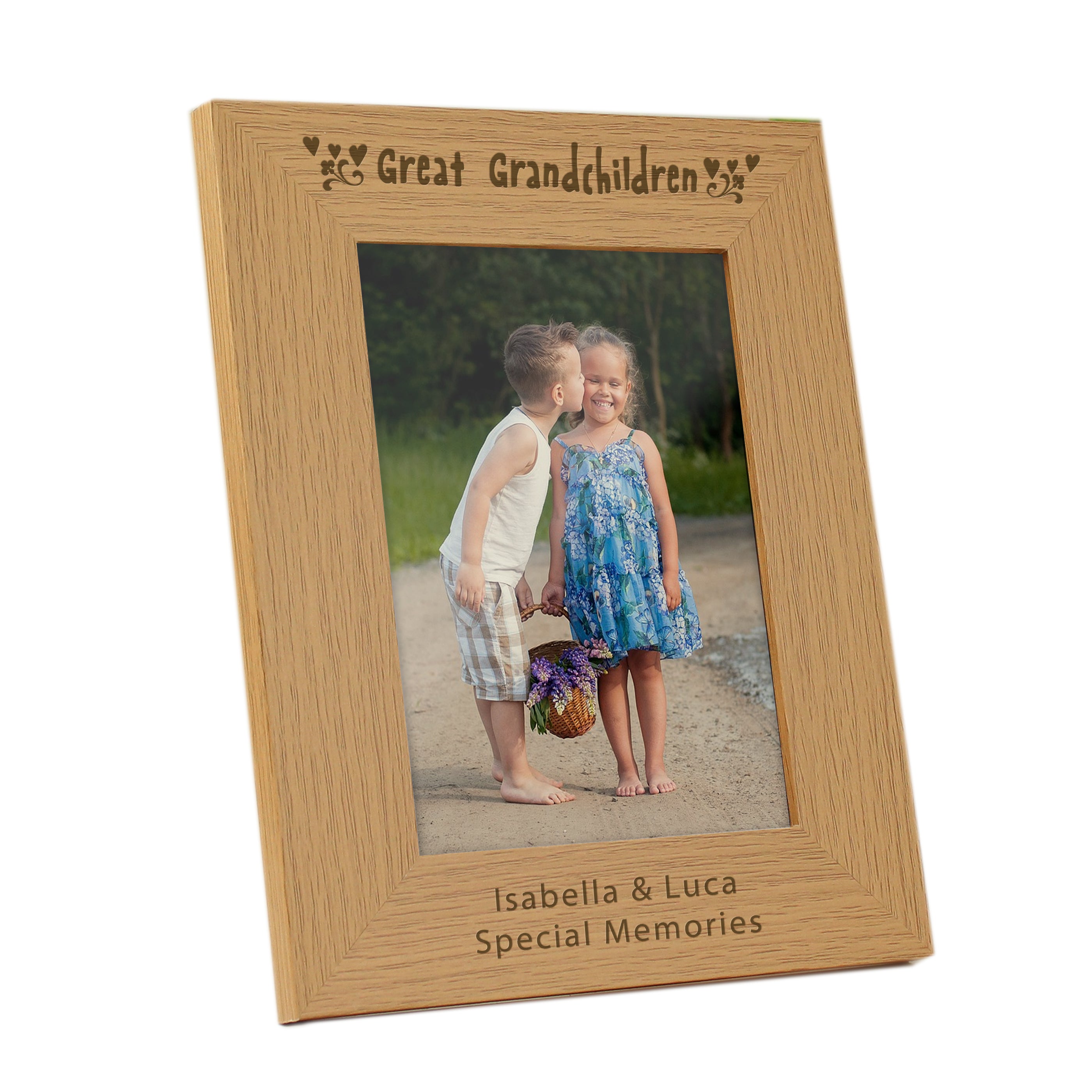Photo Frames, Albums and Guestbooks Personalised Great Grandchildren 5x7 Oak Finish Photo Frame