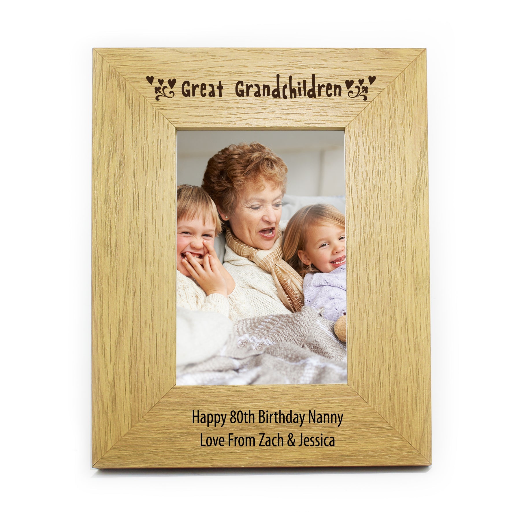 Photo Frames, Albums and Guestbooks Personalised Great Grandchildren 6x4 Oak Finish Photo Frame