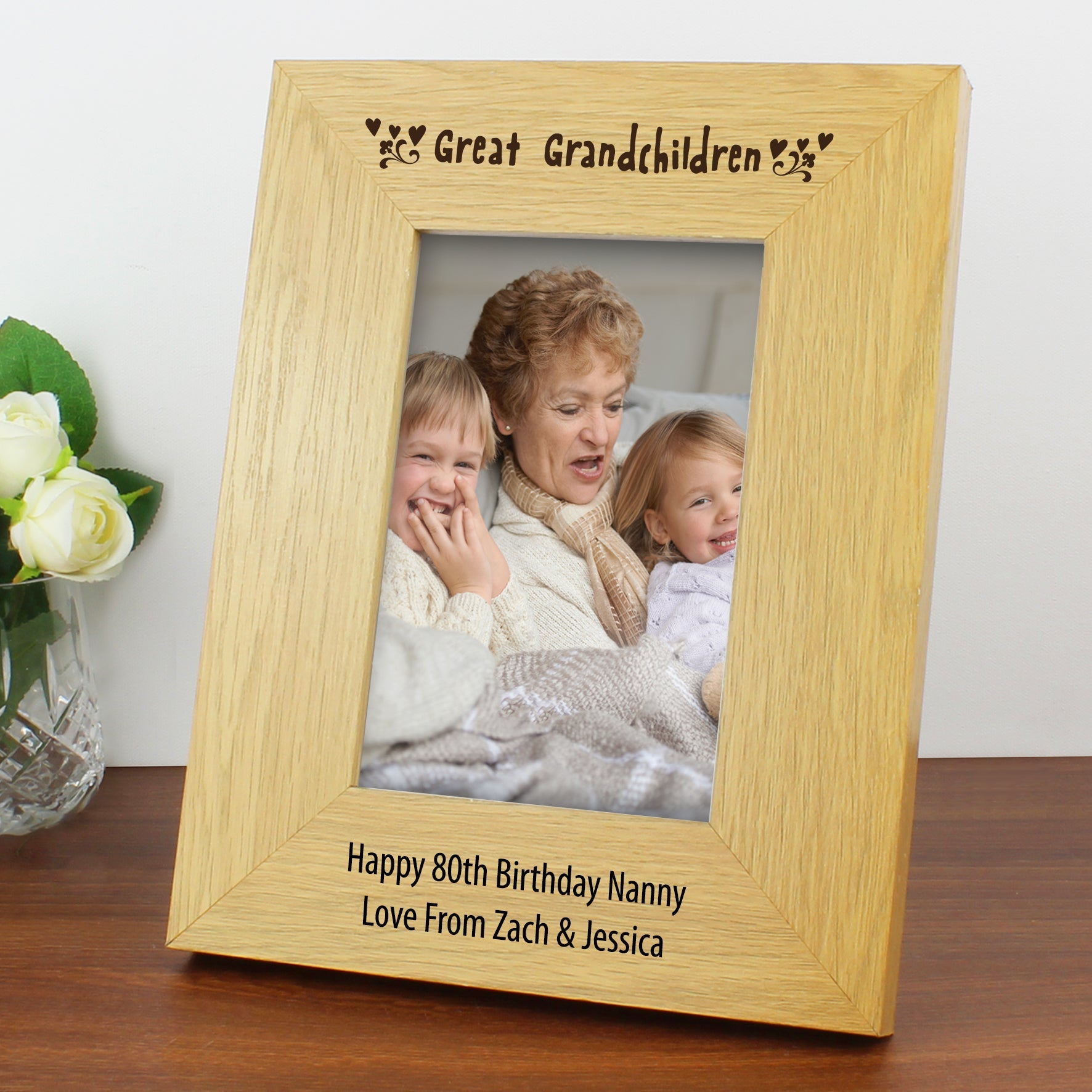 Photo Frames, Albums and Guestbooks Personalised Great Grandchildren 6x4 Oak Finish Photo Frame