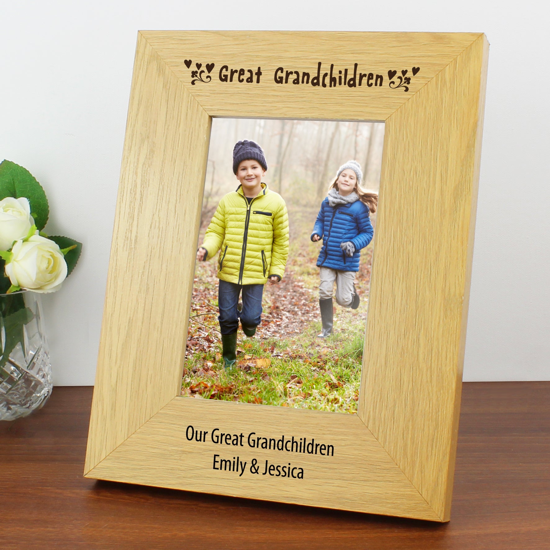 Photo Frames, Albums and Guestbooks Personalised Great Grandchildren 6x4 Oak Finish Photo Frame