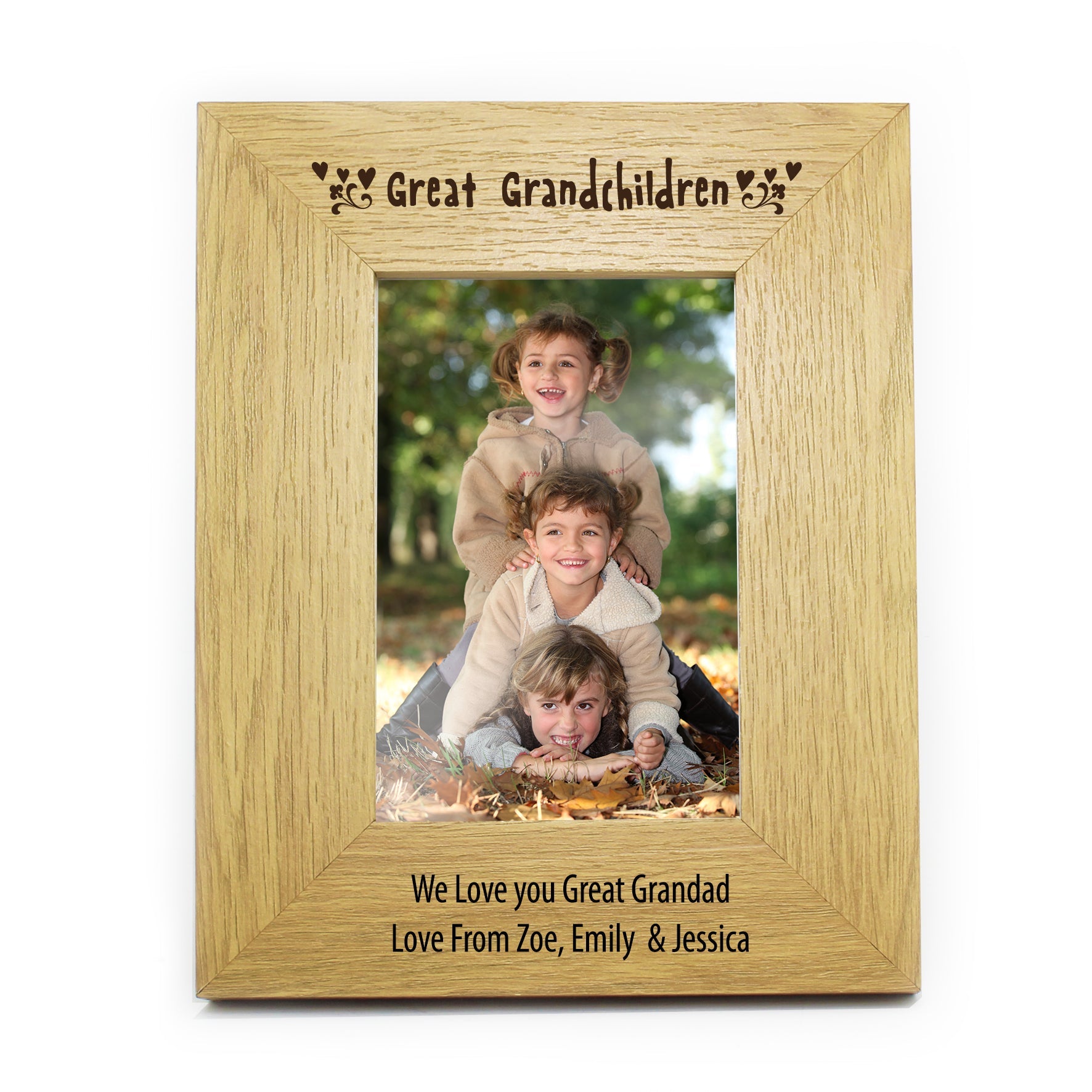 Photo Frames, Albums and Guestbooks Personalised Great Grandchildren 6x4 Oak Finish Photo Frame