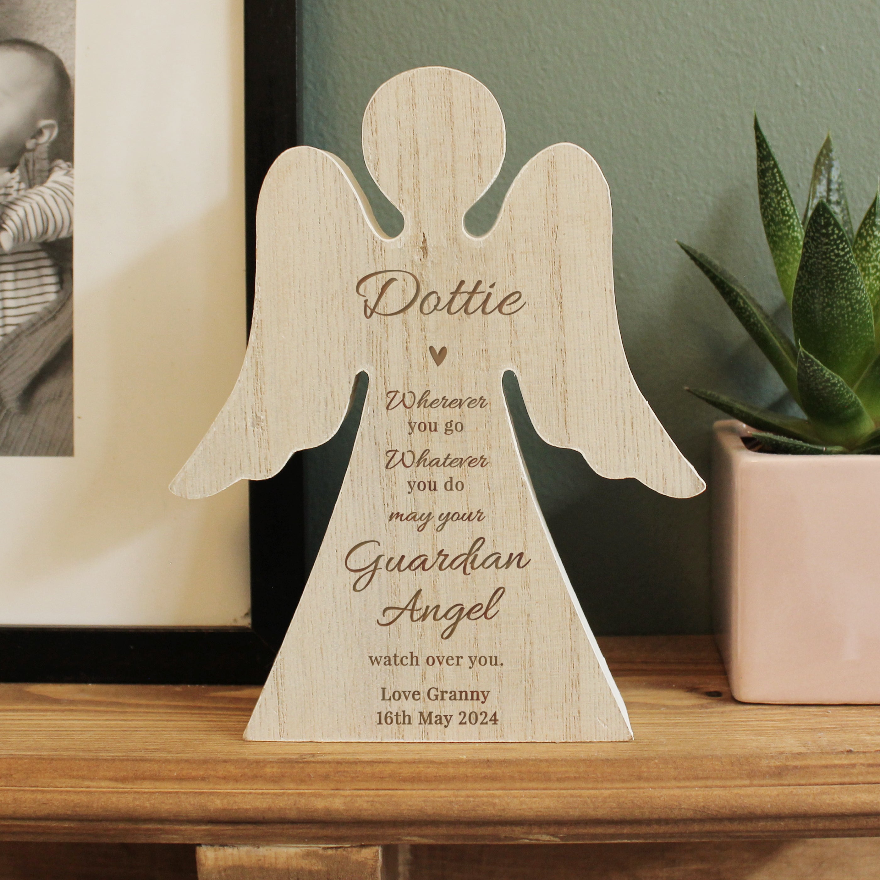 Keepsakes Personalised Guardian Angel Rustic Wooden Angel Decoration
