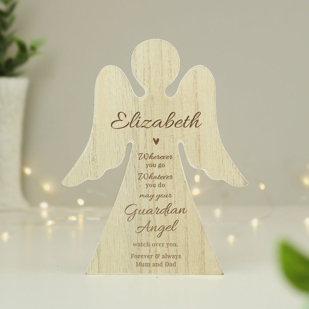Keepsakes Personalised Guardian Angel Rustic Wooden Angel Decoration