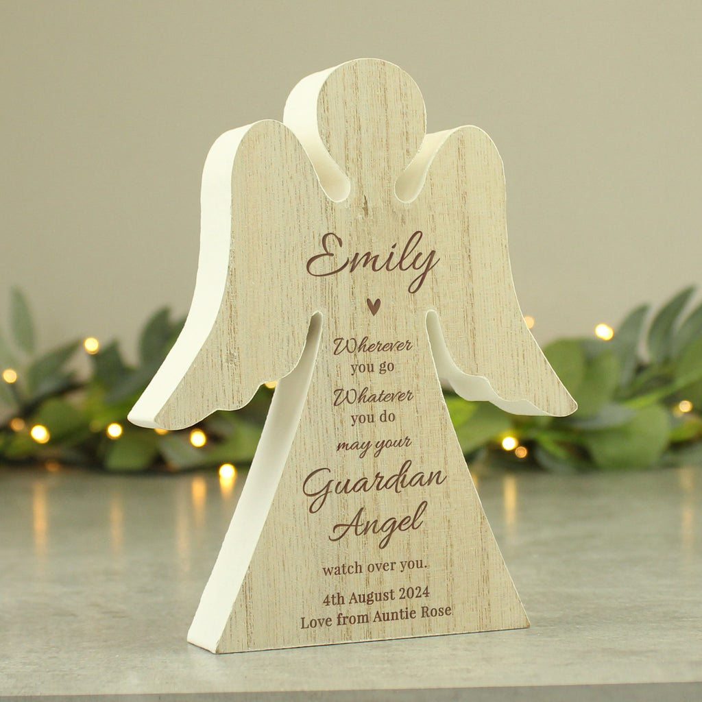 Keepsakes Personalised Guardian Angel Rustic Wooden Angel Decoration
