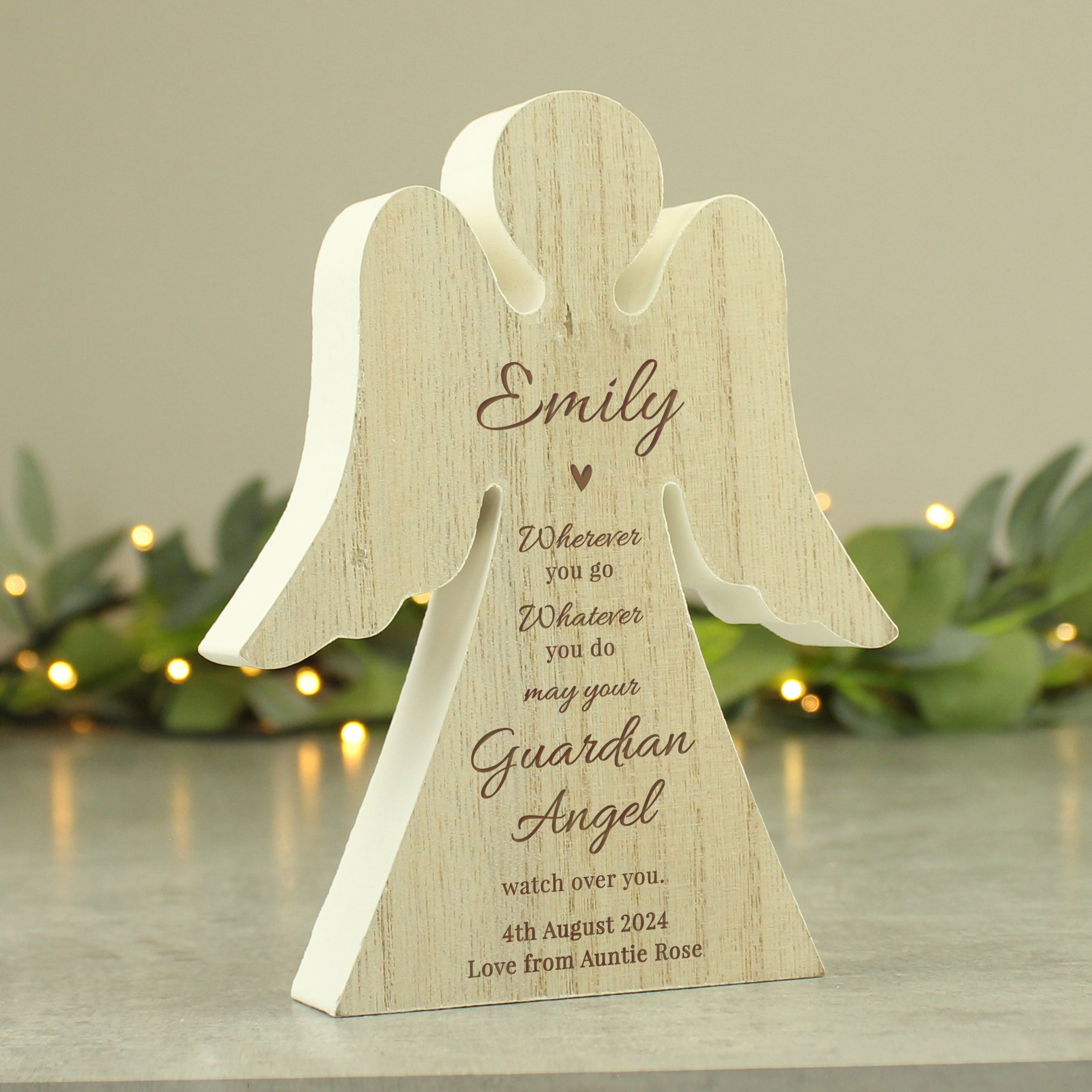 Keepsakes Personalised Guardian Angel Rustic Wooden Angel Decoration
