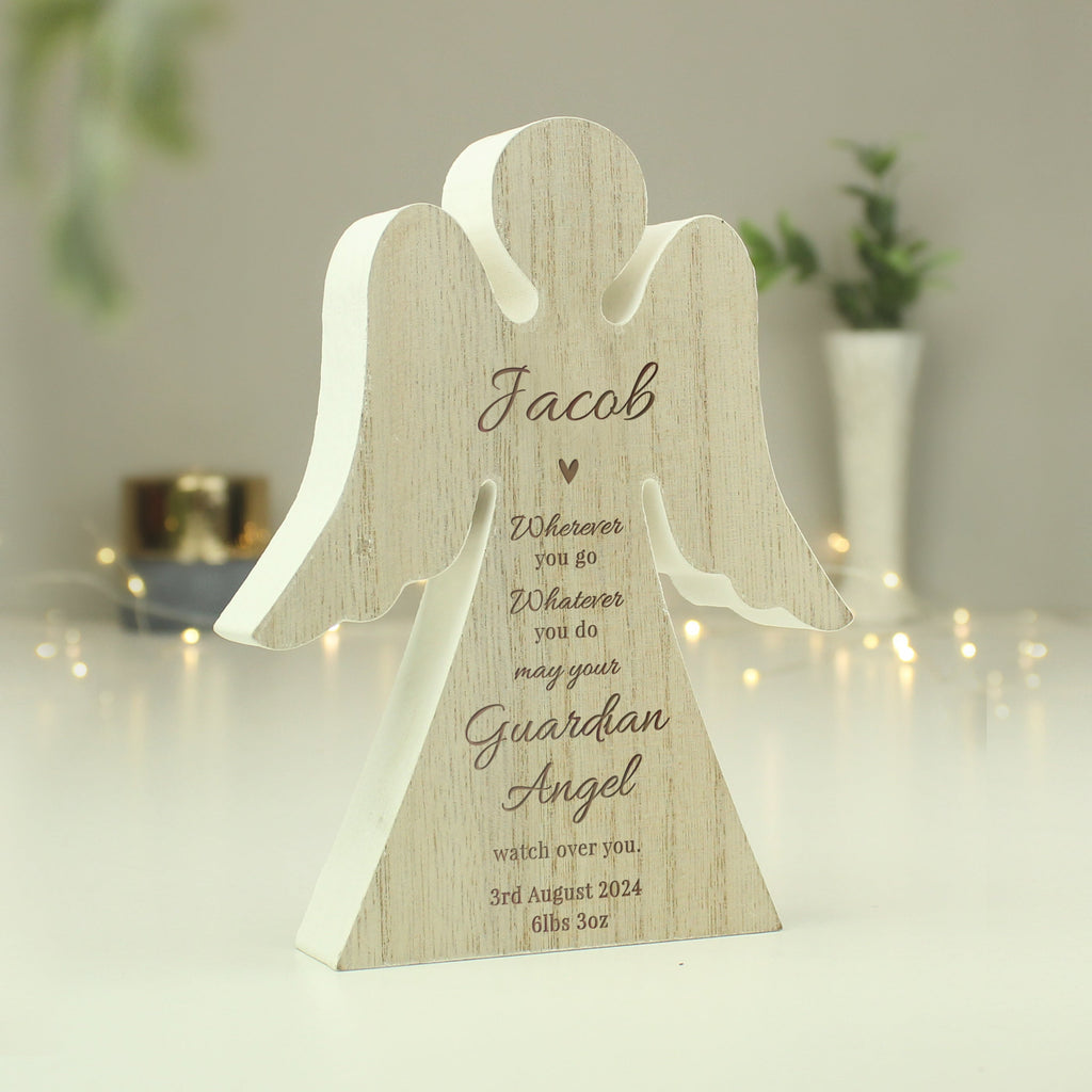 Keepsakes Personalised Guardian Angel Rustic Wooden Angel Decoration
