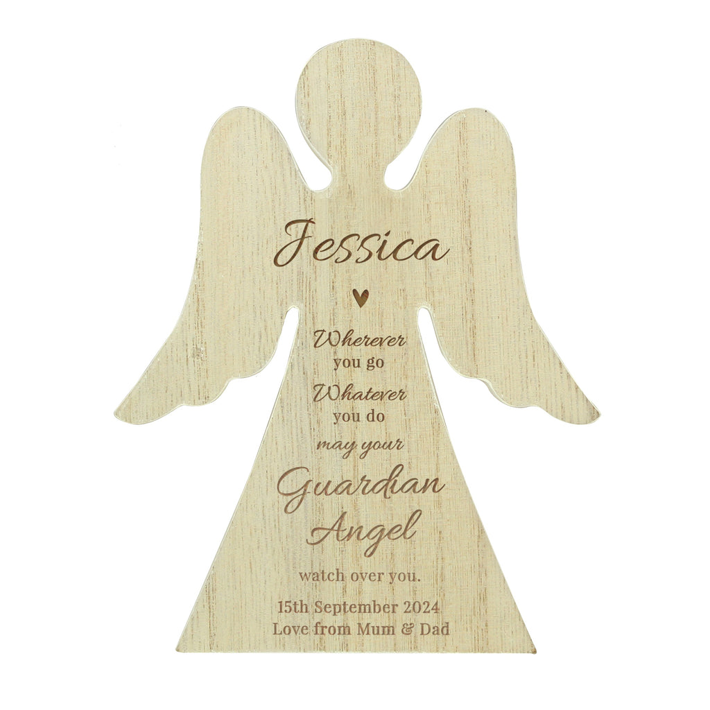 Keepsakes Personalised Guardian Angel Rustic Wooden Angel Decoration
