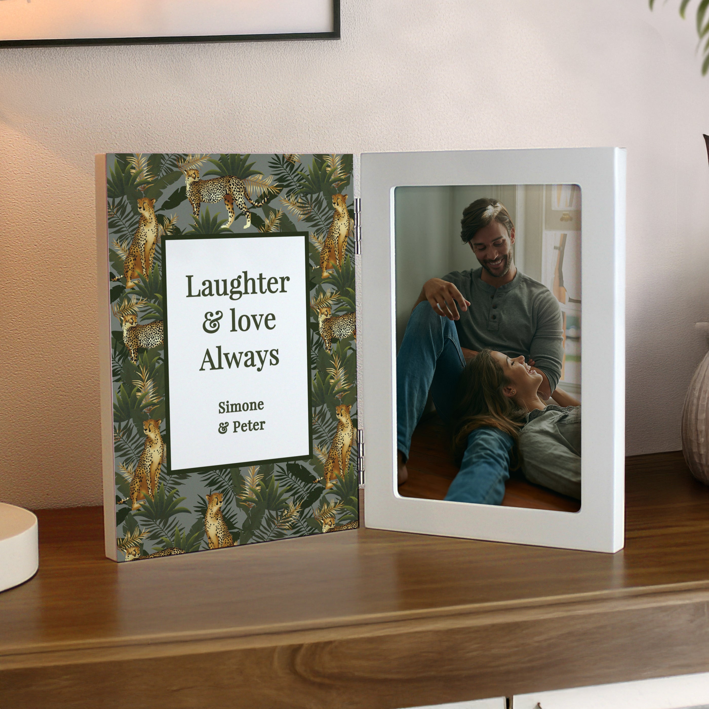 Photo Frames, Albums and Guestbooks Personalised Leopard Print Wooden Hinged 6x4 Photo Frame