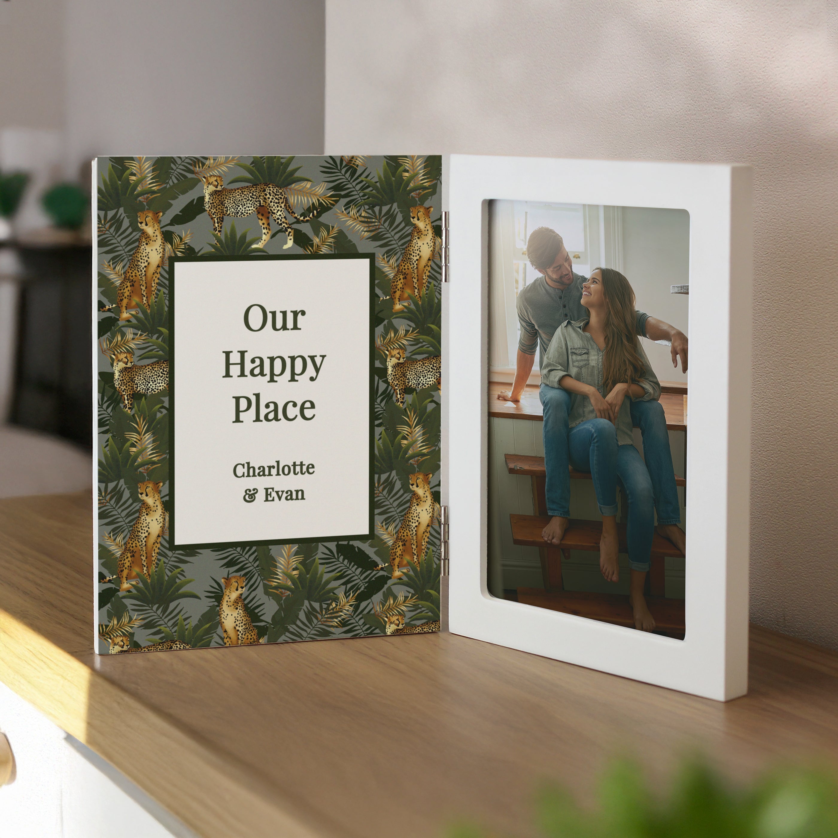 Photo Frames, Albums and Guestbooks Personalised Leopard Print Wooden Hinged 6x4 Photo Frame
