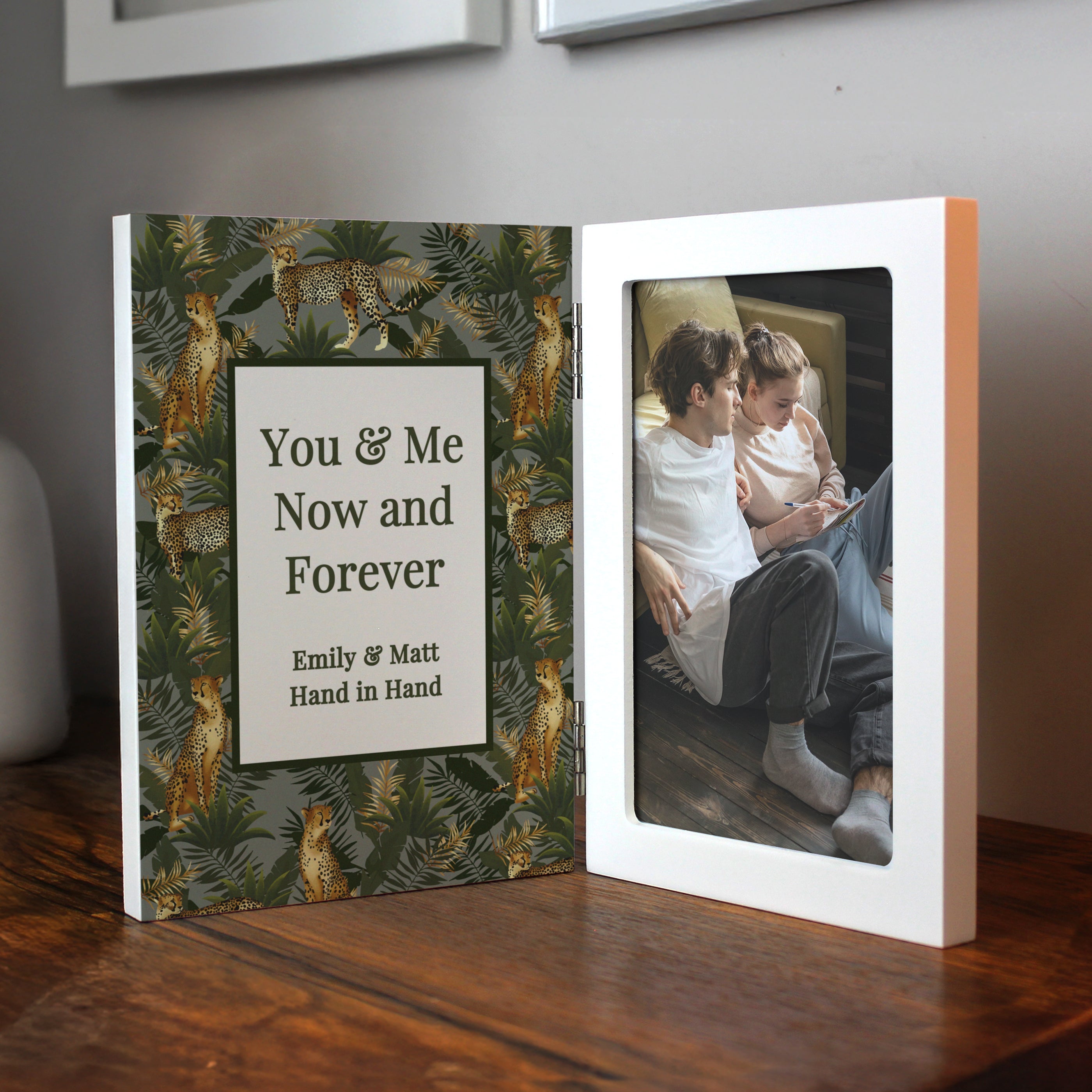 Photo Frames, Albums and Guestbooks Personalised Leopard Print Wooden Hinged 6x4 Photo Frame