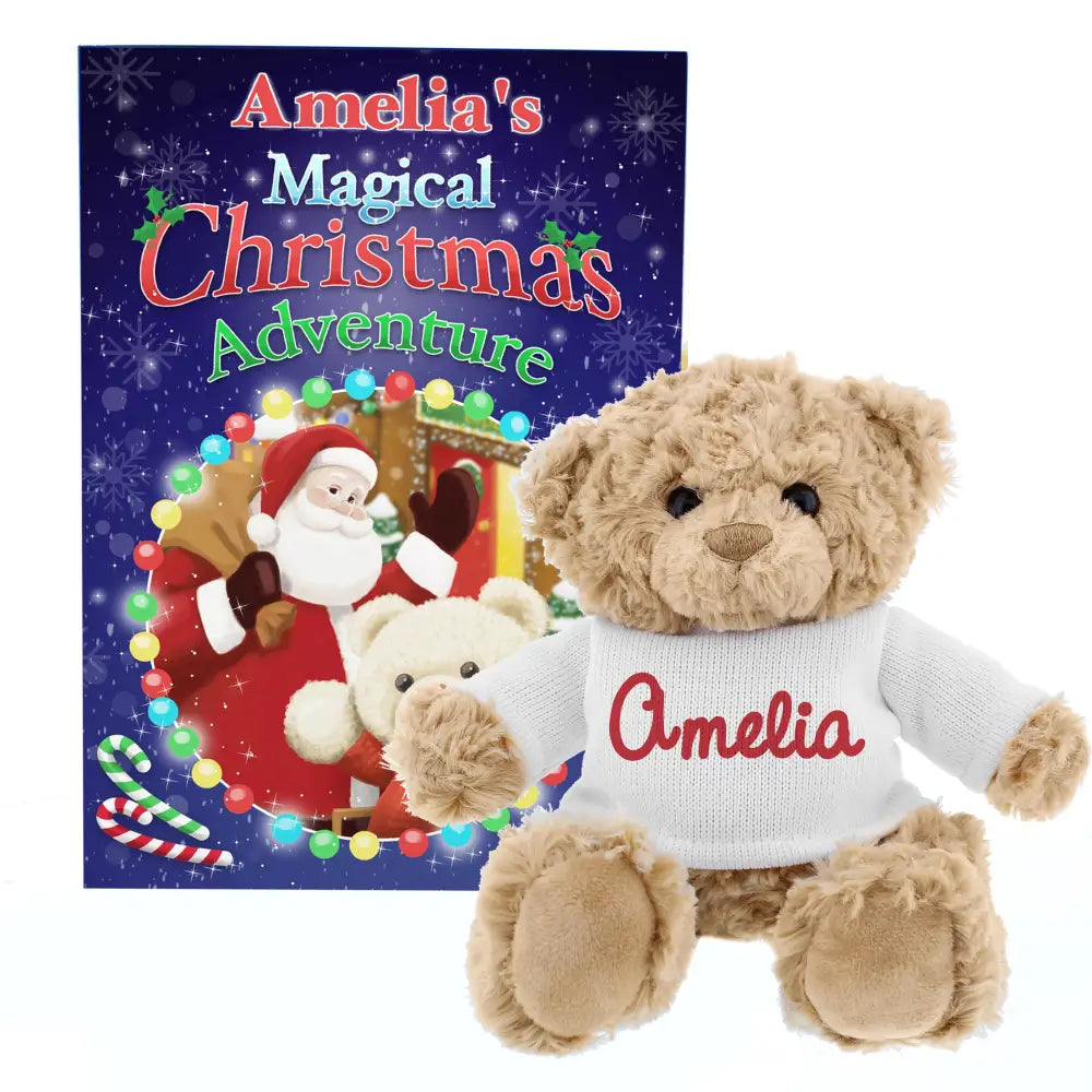 Plush Personalised Magical Christmas Adventure Story Book and Personalised Teddy Bear