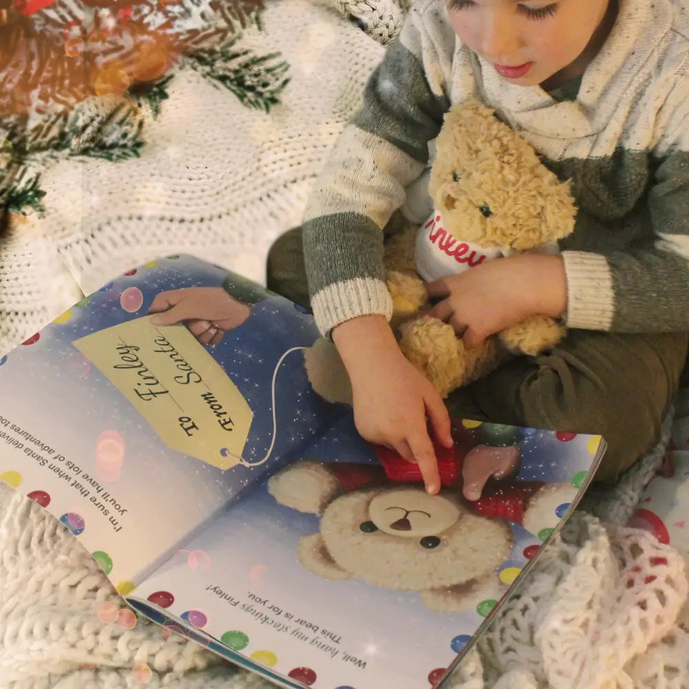 Plush Personalised Magical Christmas Adventure Story Book and Personalised Teddy Bear