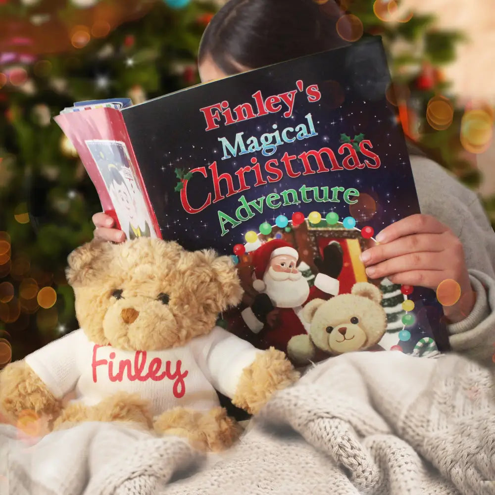 Plush Personalised Magical Christmas Adventure Story Book and Personalised Teddy Bear
