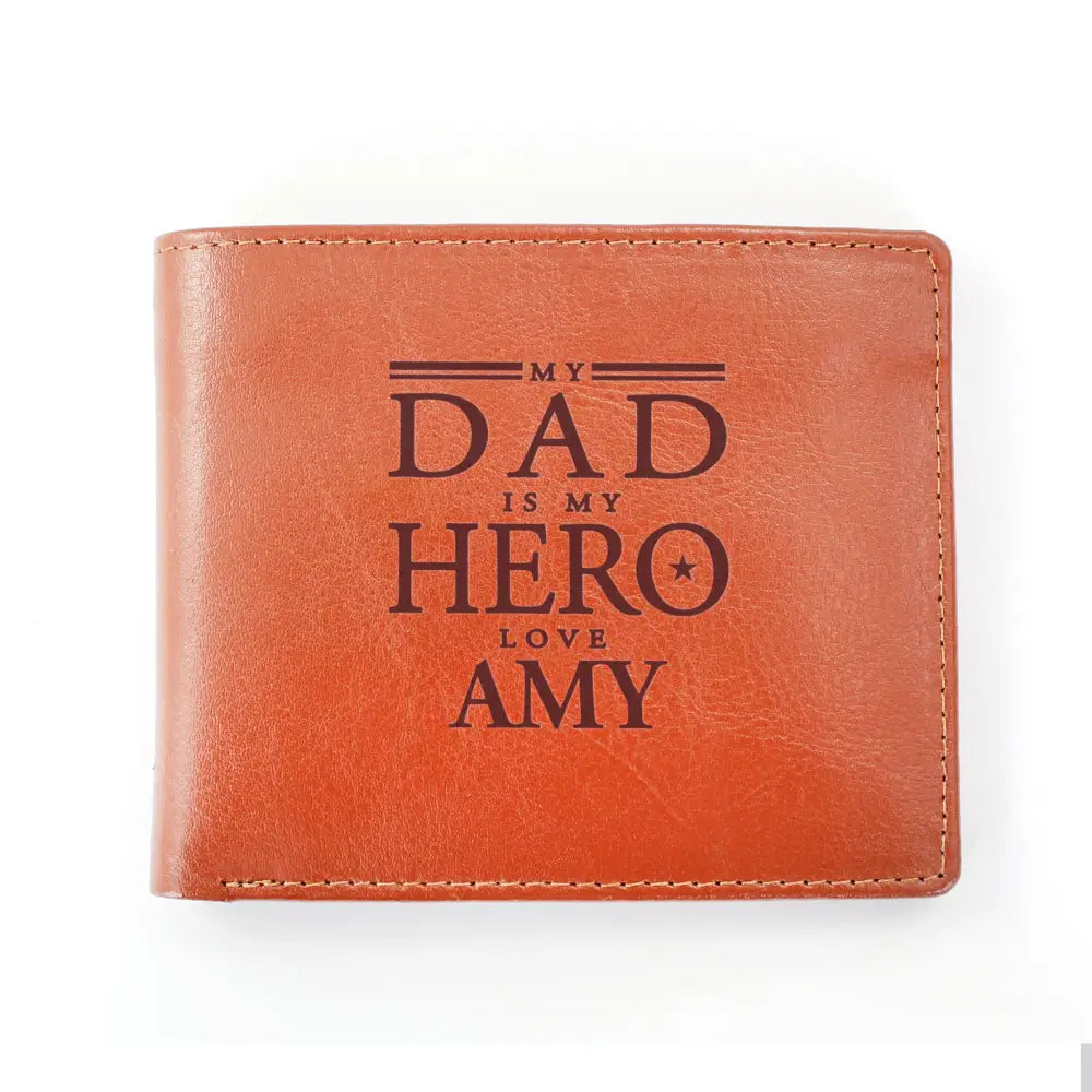 Leather & Leatherette Personalised My Dad is My Hero Tan Leather Wallet