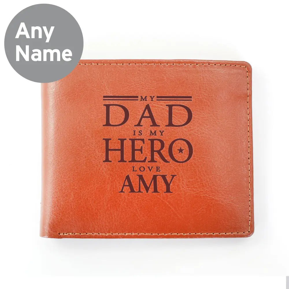Leather & Leatherette Personalised My Dad is My Hero Tan Leather Wallet