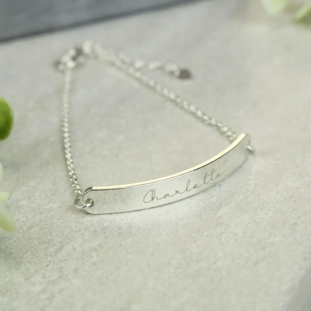 Jewellery Personalised Name Only Silver Tone Bar Bracelet