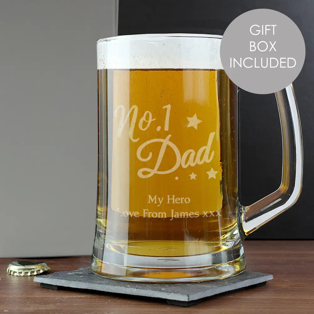 Glasses & Barware Personalised No.1 Dad Glass Pint Stern Tankard