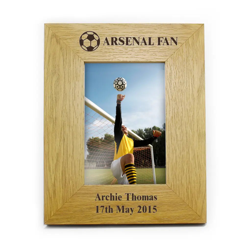 Photo Frames, Albums and Guestbooks Personalised Oak Finish 6x4 Football Photo Frame
