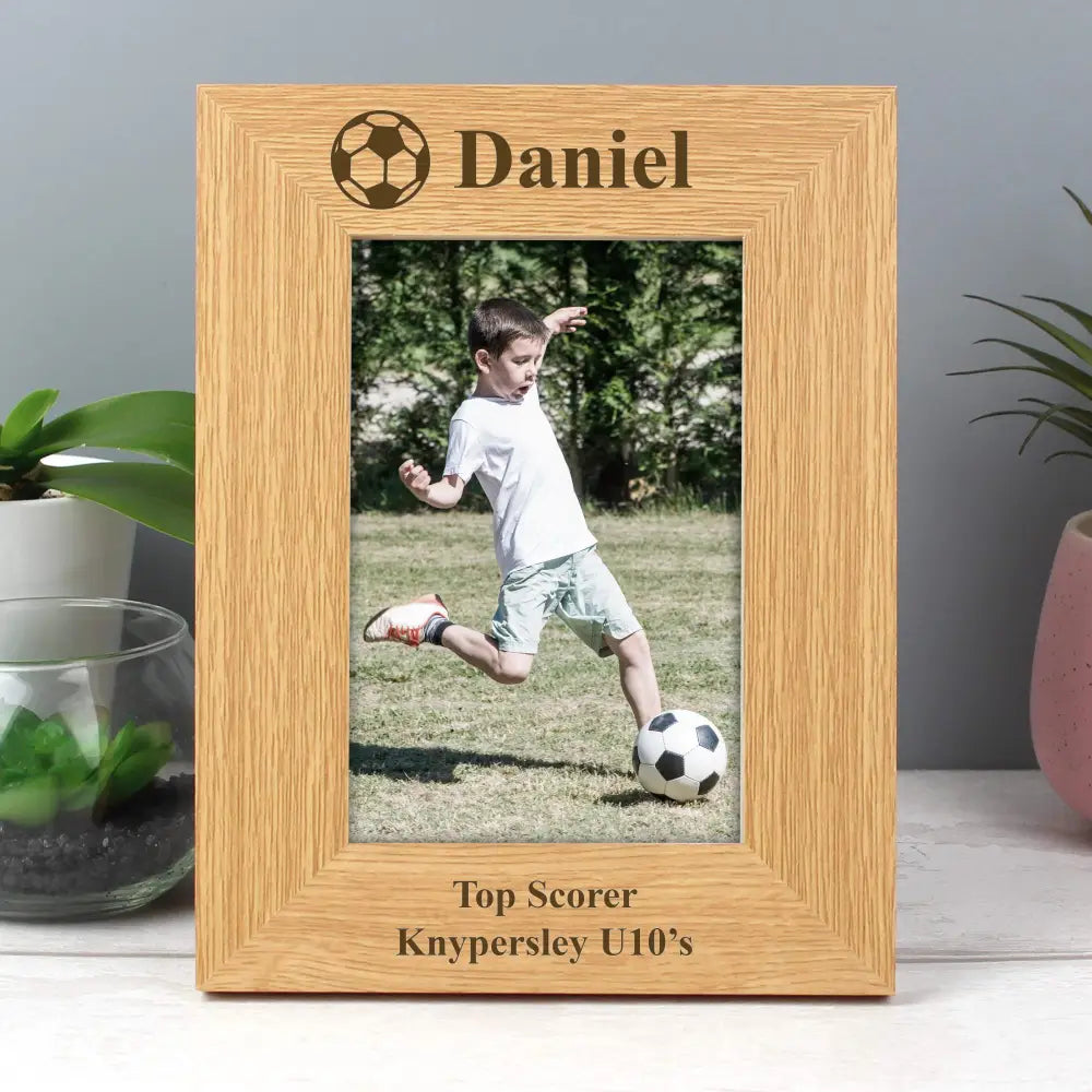 Photo Frames, Albums and Guestbooks Personalised Oak Finish 6x4 Football Photo Frame