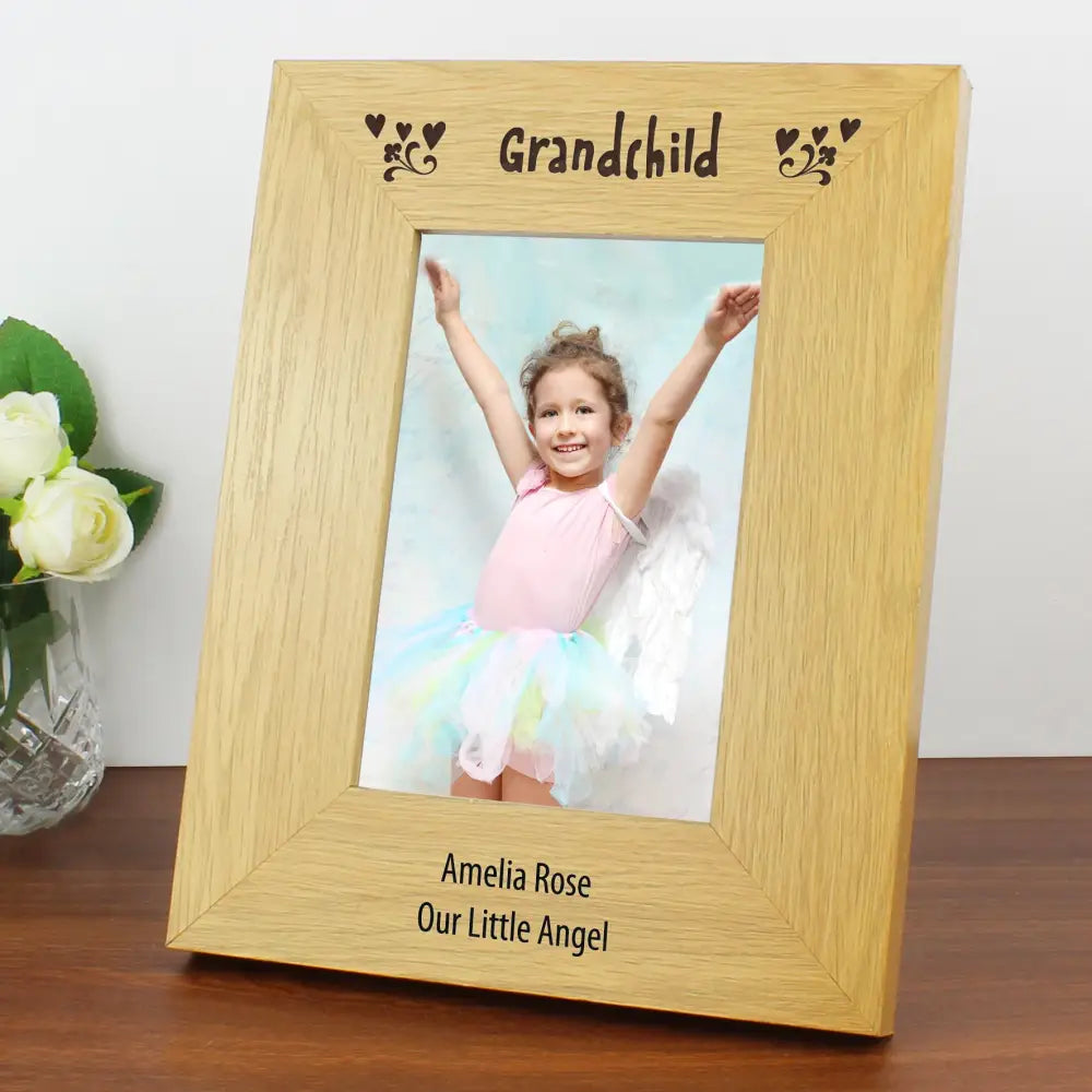 Photo Frames, Albums and Guestbooks Personalised Oak Finish 6x4 Grandchild Photo Frame