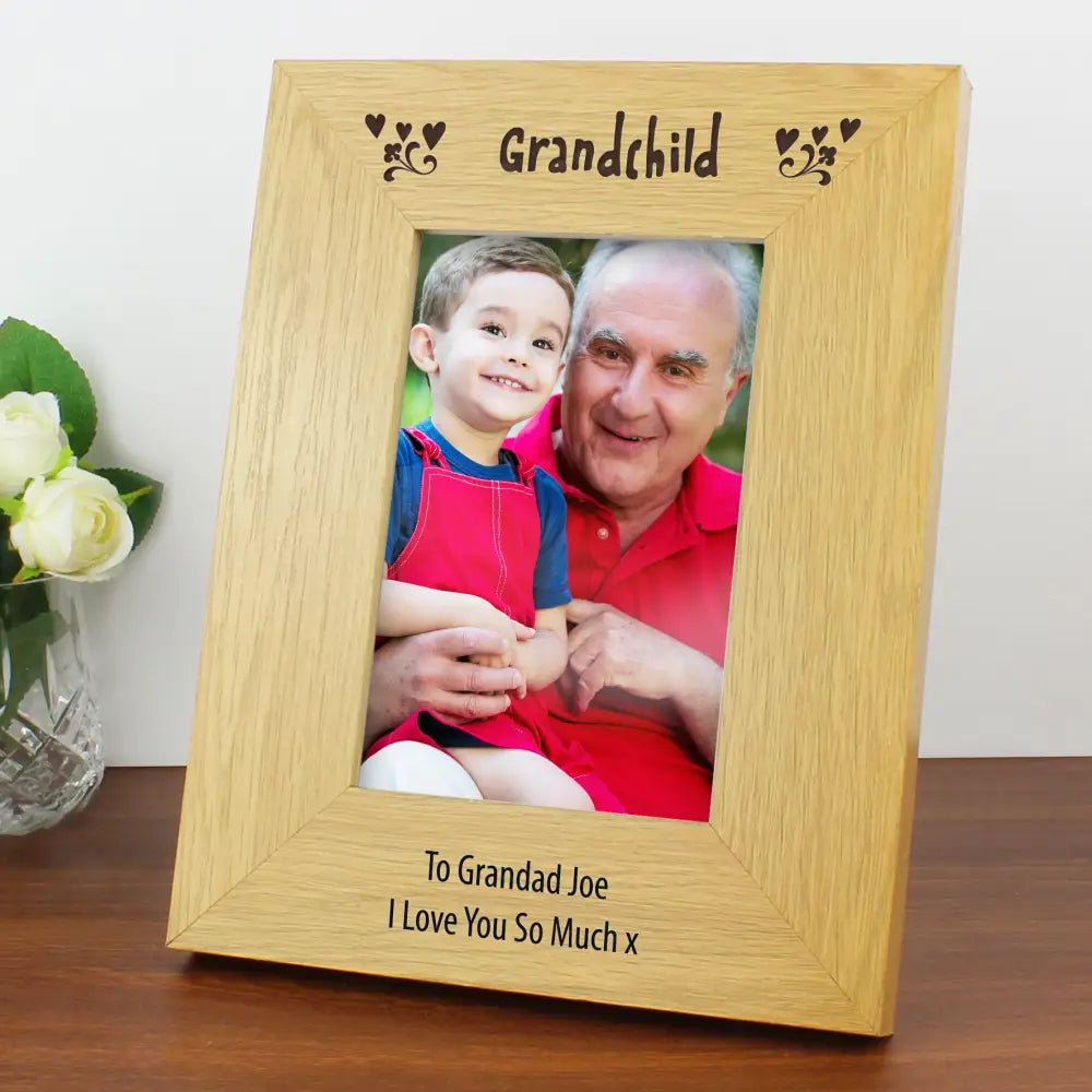 Photo Frames, Albums and Guestbooks Personalised Oak Finish 6x4 Grandchild Photo Frame