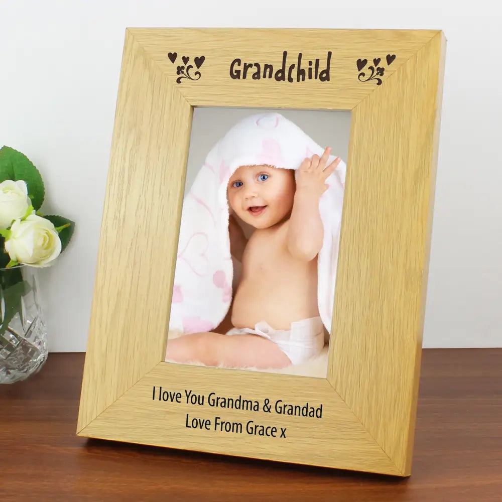 Photo Frames, Albums and Guestbooks Personalised Oak Finish 6x4 Grandchild Photo Frame