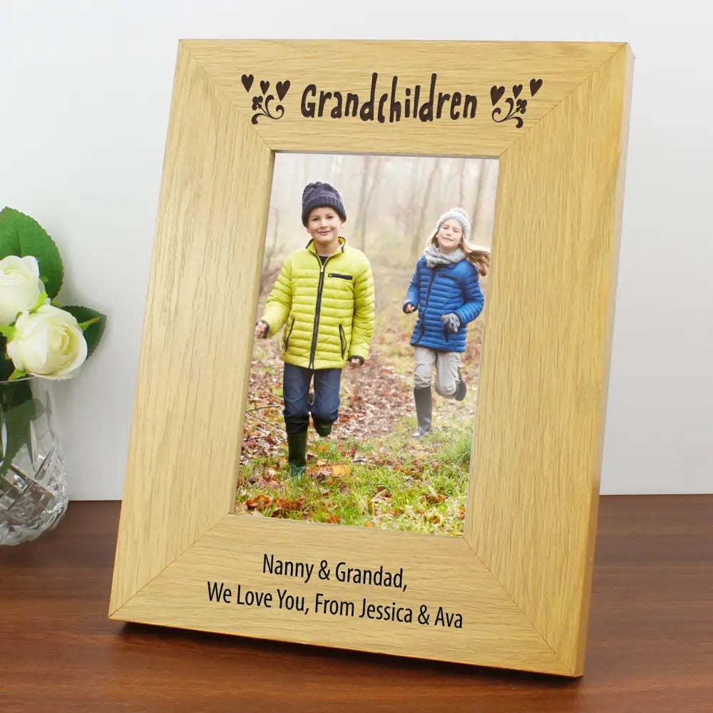 Photo Frames, Albums and Guestbooks Personalised Oak Finish 6x4 Grandchildren Photo Frame