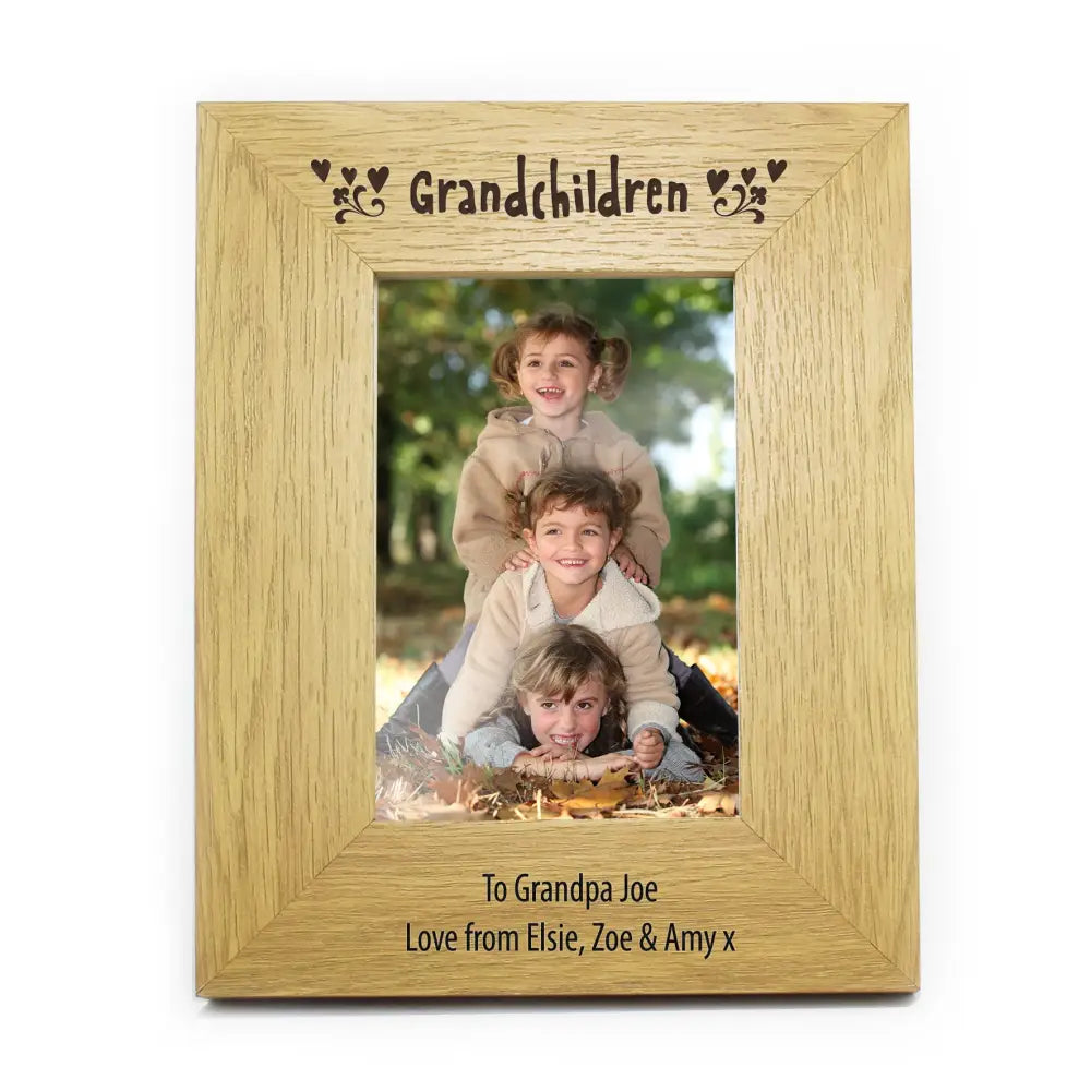 Photo Frames, Albums and Guestbooks Personalised Oak Finish 6x4 Grandchildren Photo Frame