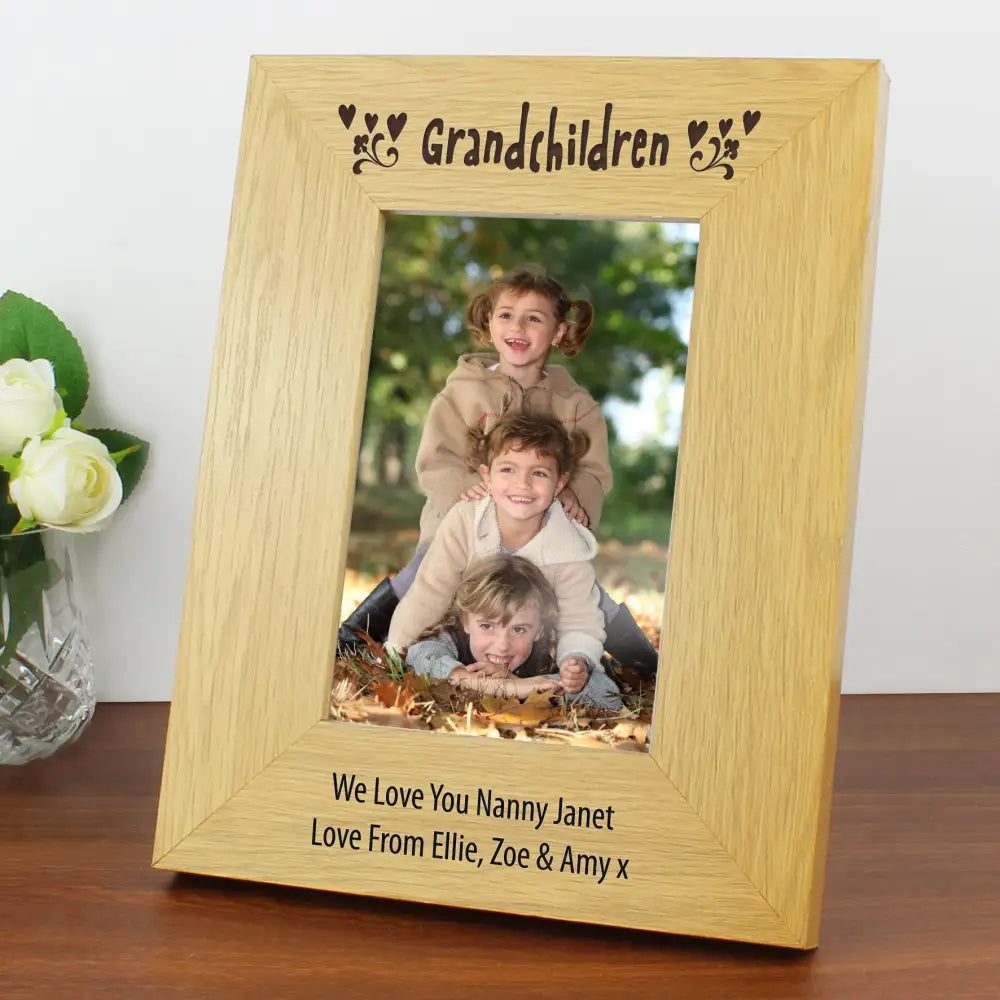 Photo Frames, Albums and Guestbooks Personalised Oak Finish 6x4 Grandchildren Photo Frame