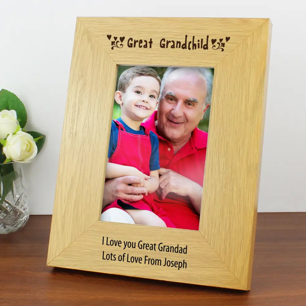 Photo Frames, Albums and Guestbooks Personalised Oak Finish 6x4 Great Grandchild Photo Frame