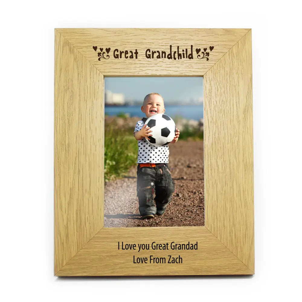 Photo Frames, Albums and Guestbooks Personalised Oak Finish 6x4 Great Grandchild Photo Frame
