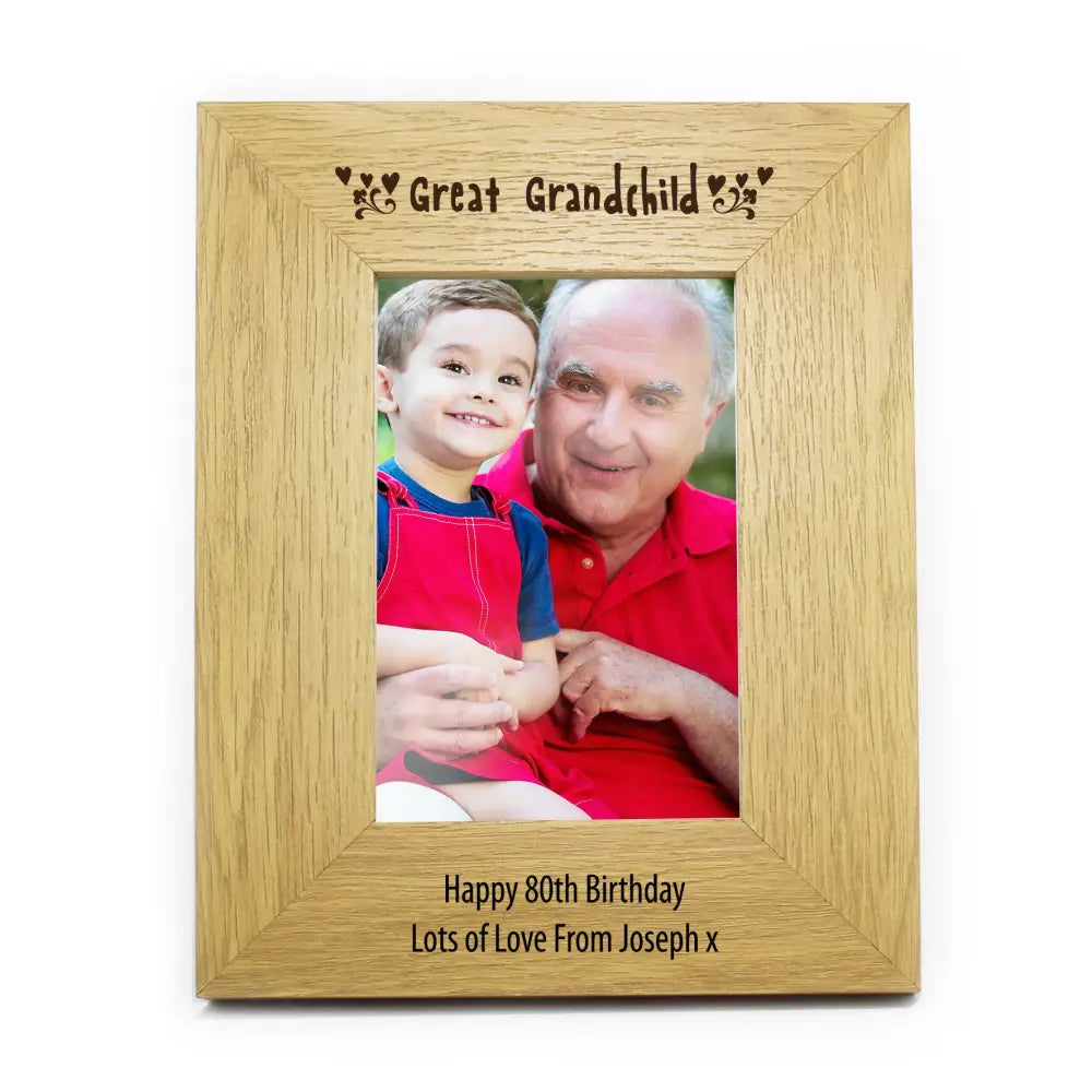 Photo Frames, Albums and Guestbooks Personalised Oak Finish 6x4 Great Grandchild Photo Frame