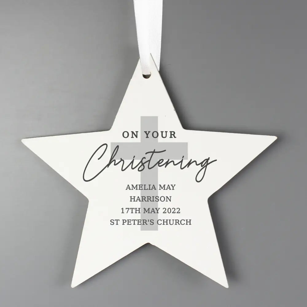 Hanging Decorations & Signs Personalised On Your Christening Wooden Star Decoration