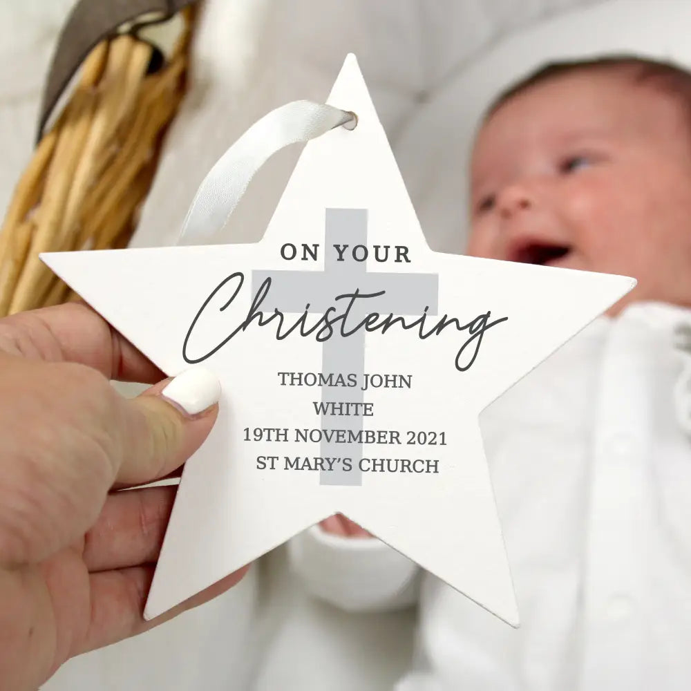 Hanging Decorations & Signs Personalised On Your Christening Wooden Star Decoration