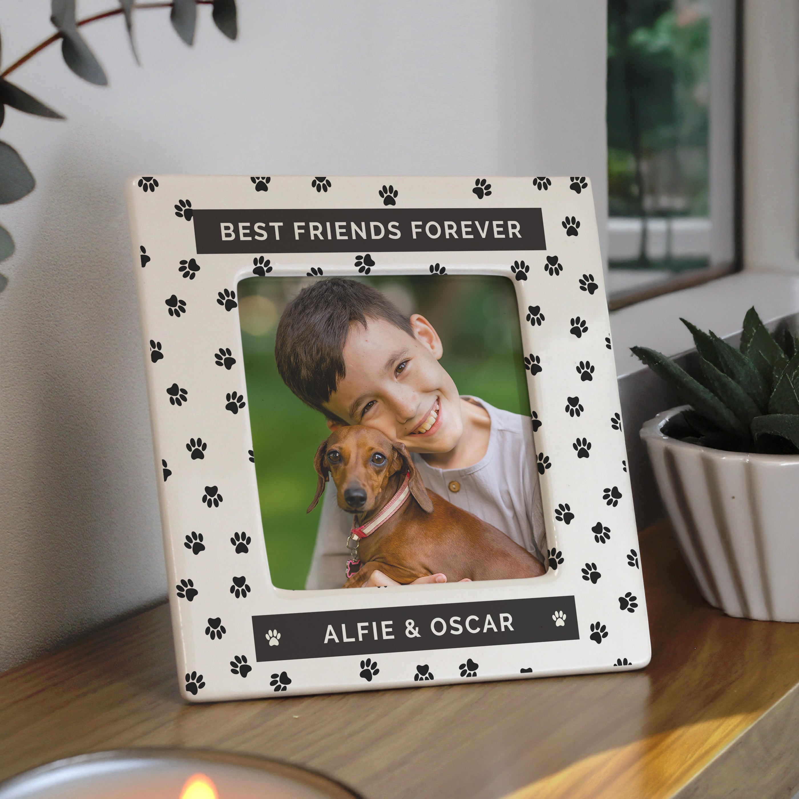 Photo Frames, Albums and Guestbooks Personalised Pet Paw Print Ceramic 4x4 Frame