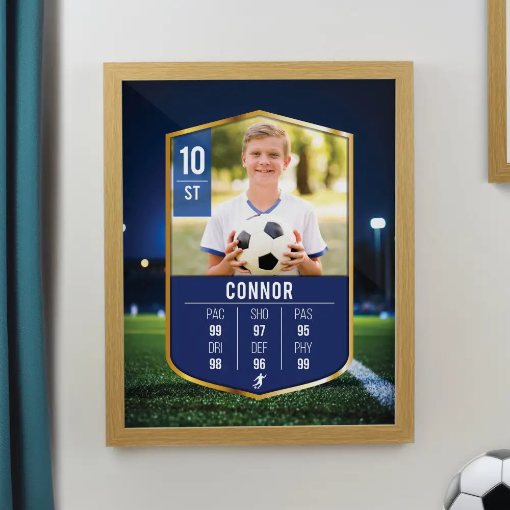 Framed Prints Personalised Photo Upload Football Card Football Oak Poster Frame