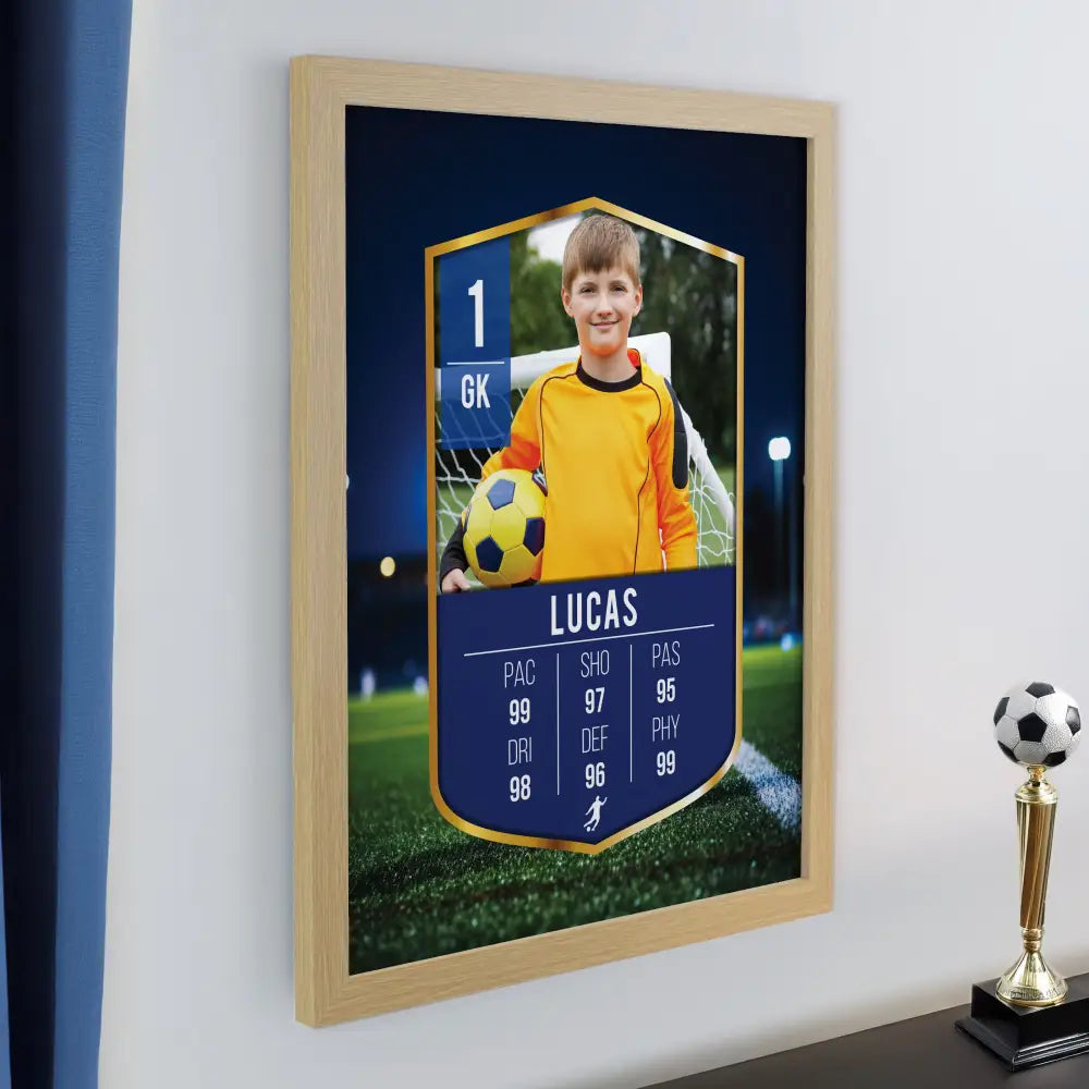Framed Prints Personalised Photo Upload Football Card Football Oak Poster Frame