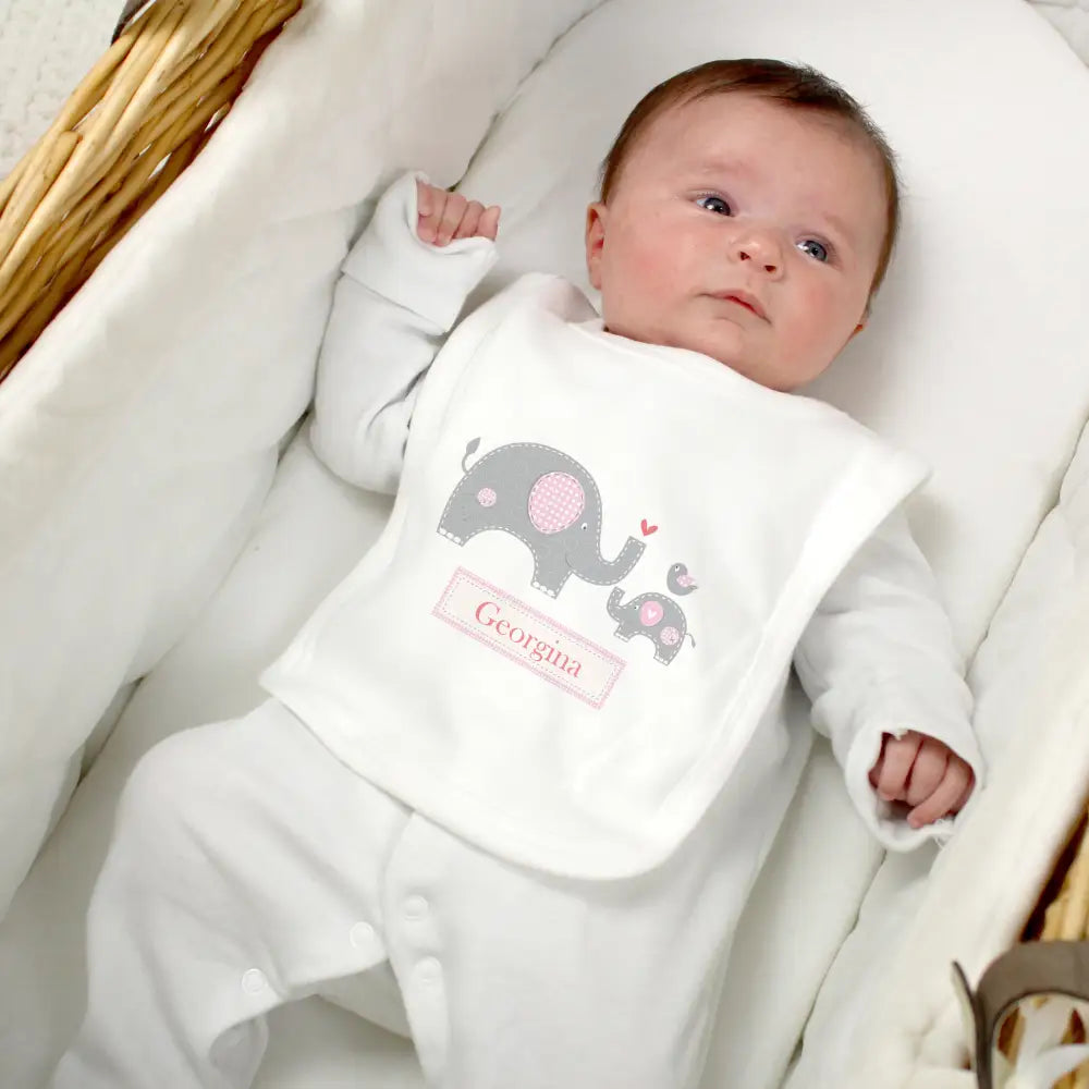 Mealtime Essentials Personalised Pink Elephant 0-3 Months Baby Bib
