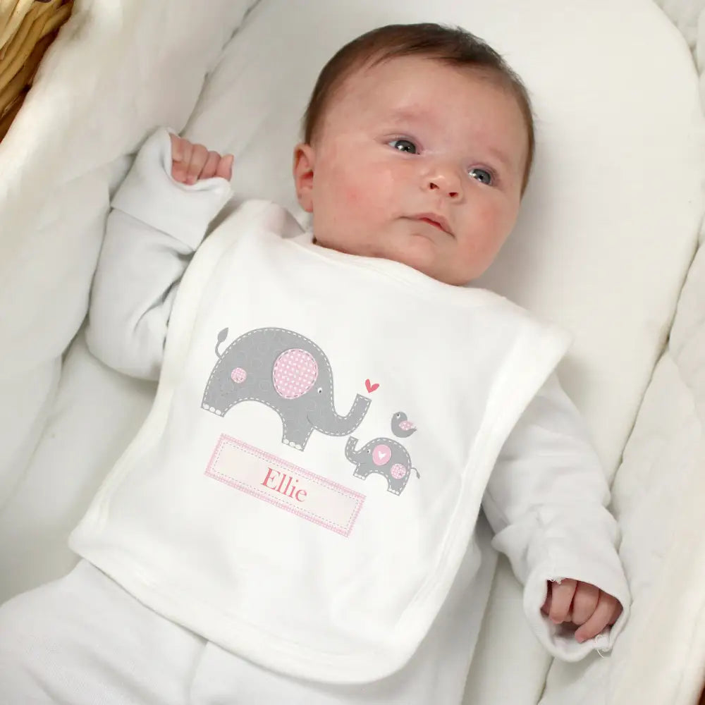 Mealtime Essentials Personalised Pink Elephant 0-3 Months Baby Bib