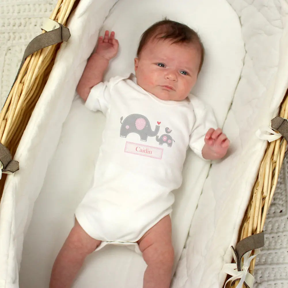 Clothing Personalised Pink Elephant 0-3 Months Baby Vest