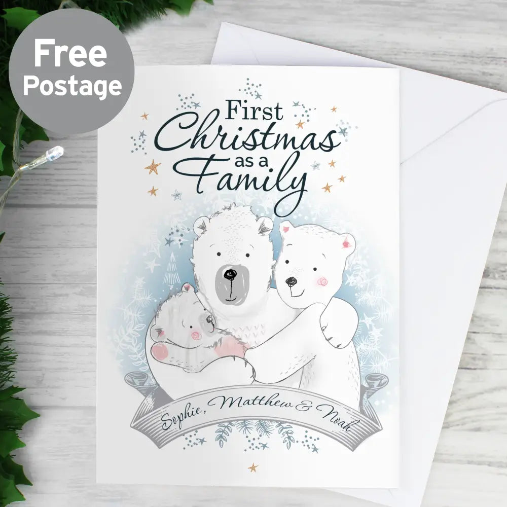 Greetings Cards Personalised Polar Bear '1st Christmas As A Family' Card