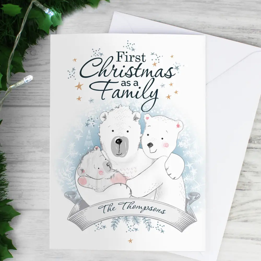Greetings Cards Personalised Polar Bear '1st Christmas As A Family' Card
