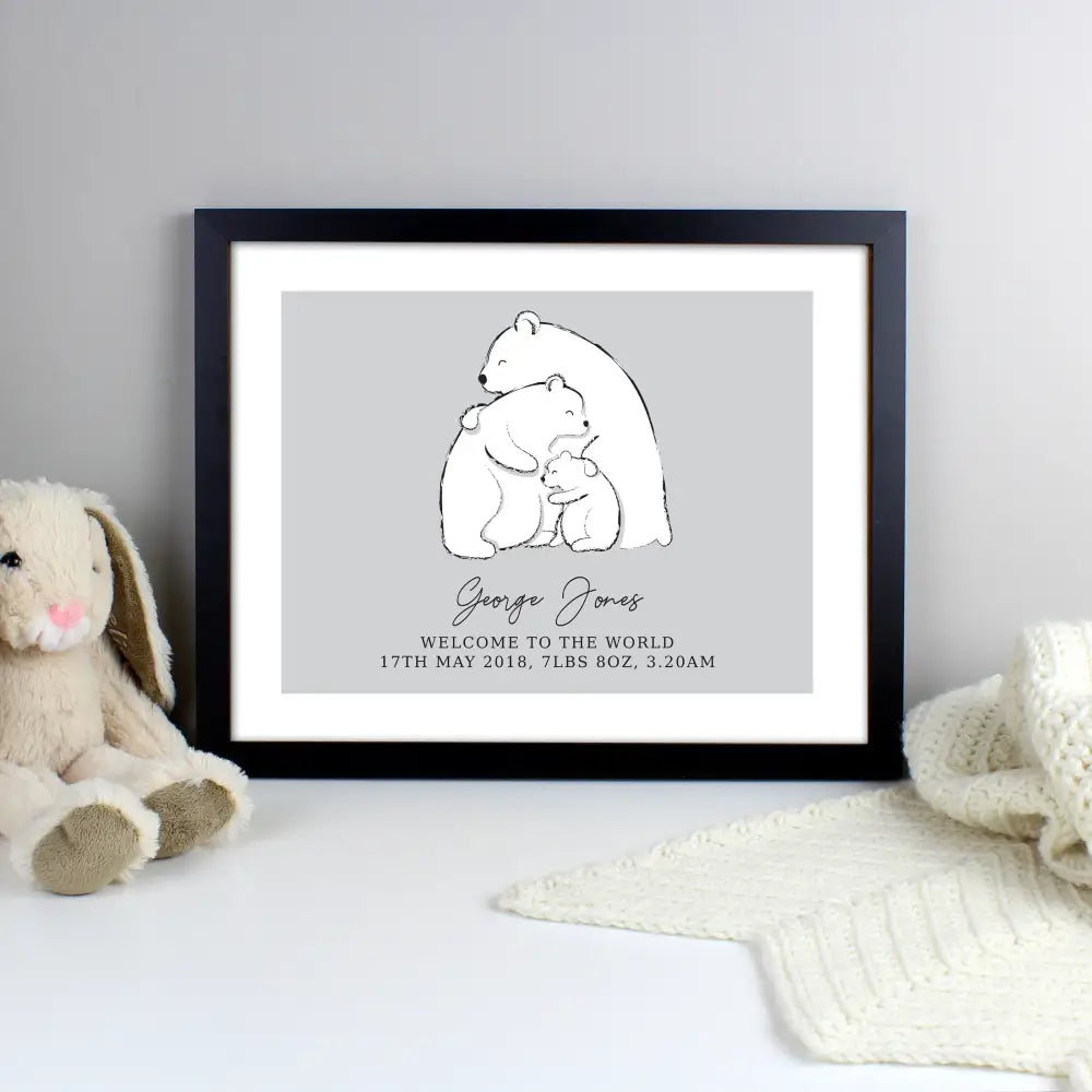 Framed Prints Personalised Polar Bear Family Black Framed Print