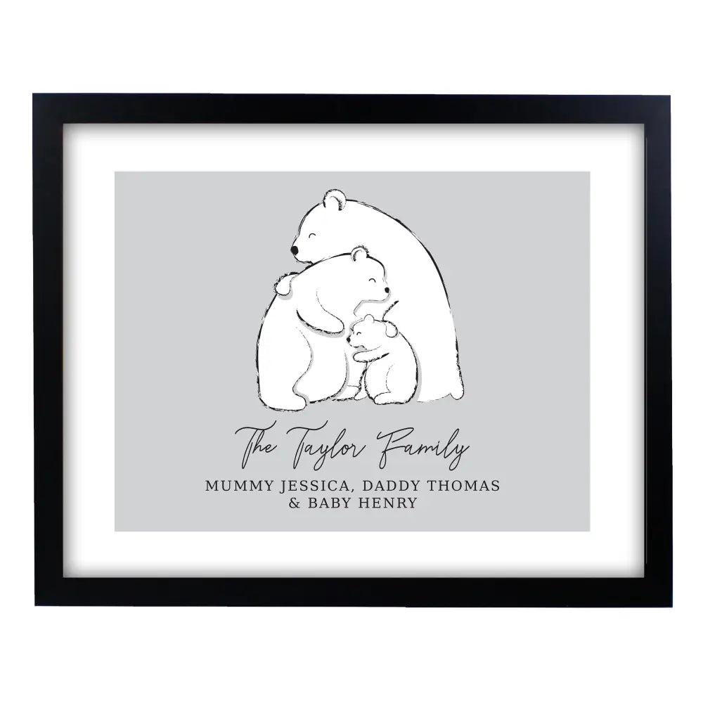 Framed Prints Personalised Polar Bear Family Black Framed Print