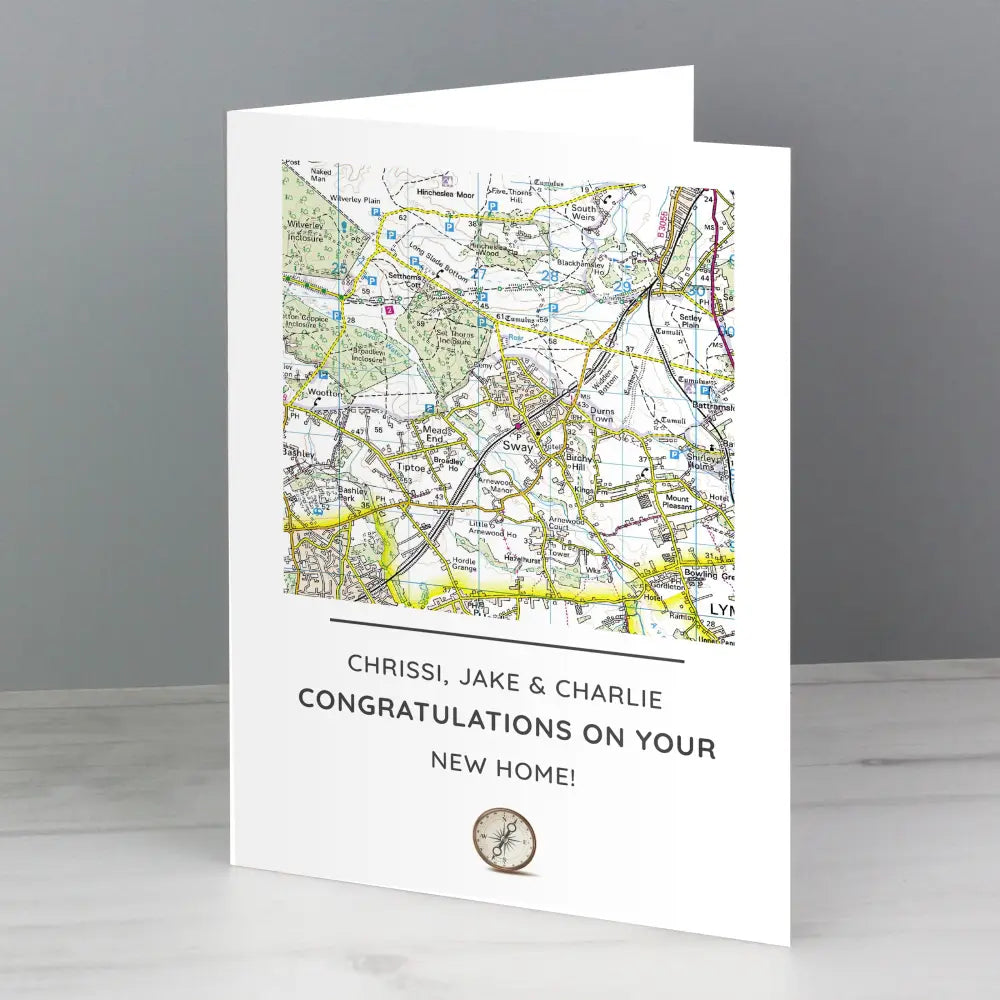 Greetings Cards Personalised Present Day Map Compass Card