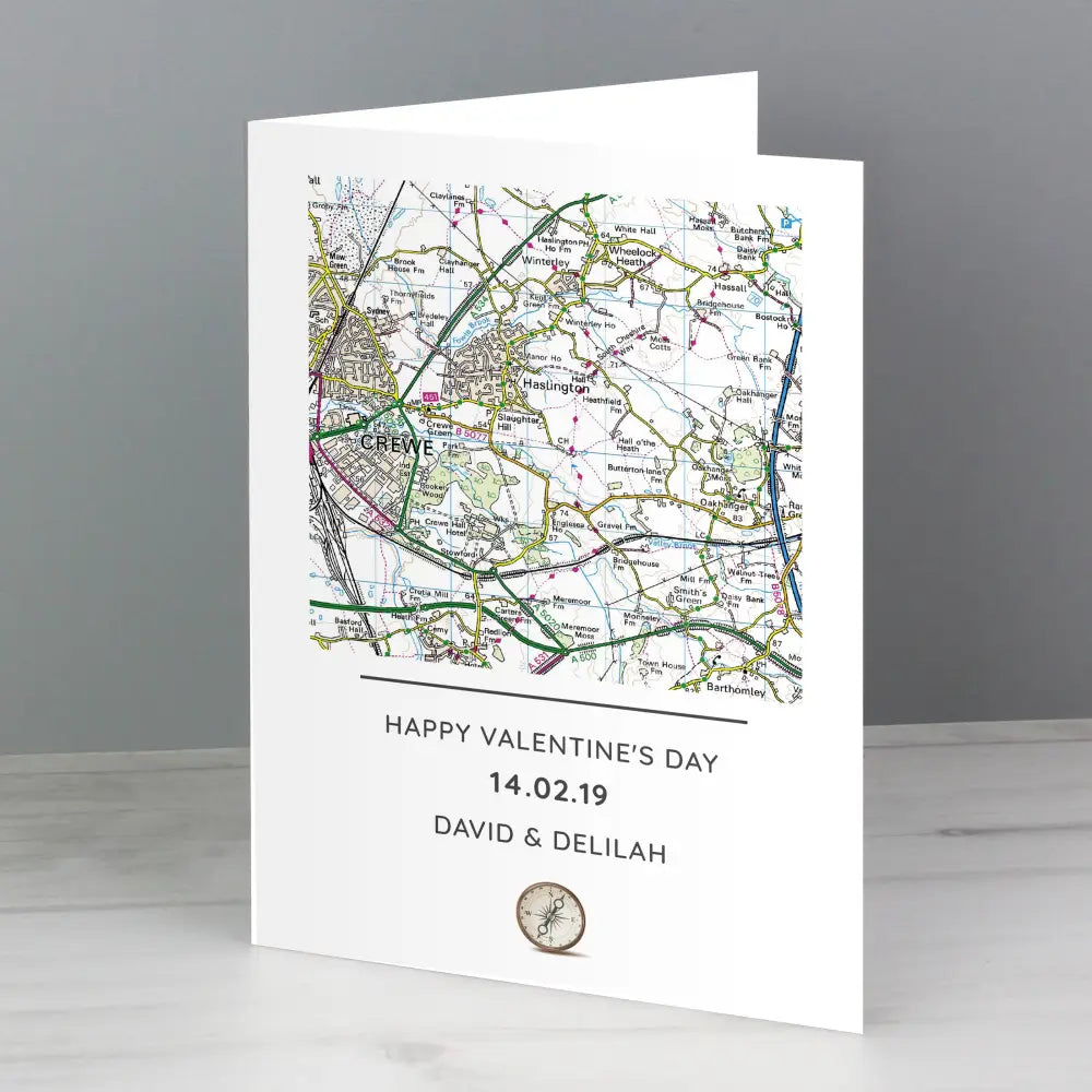 Greetings Cards Personalised Present Day Map Compass Card