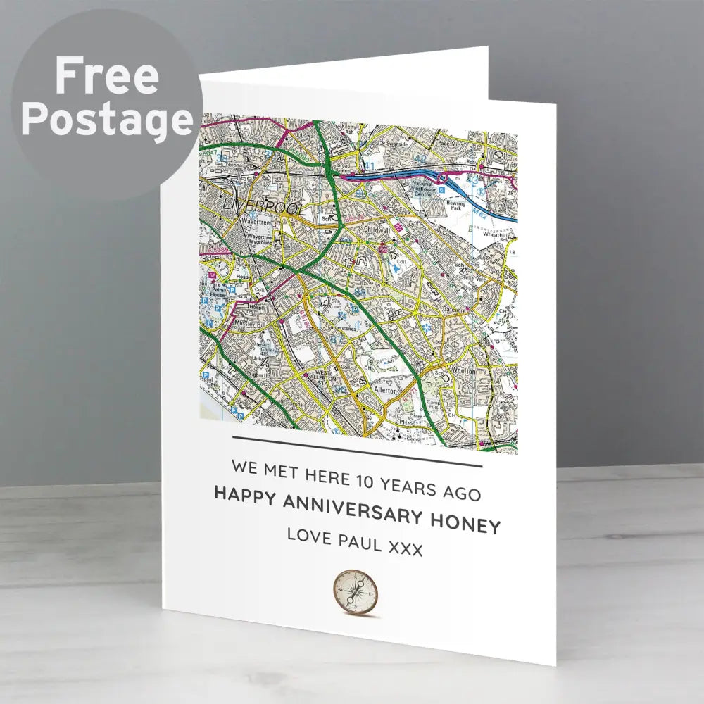 Greetings Cards Personalised Present Day Map Compass Card
