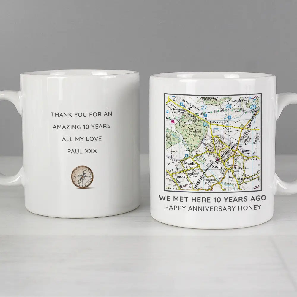 Mugs Personalised Present Day Map Compass Mug