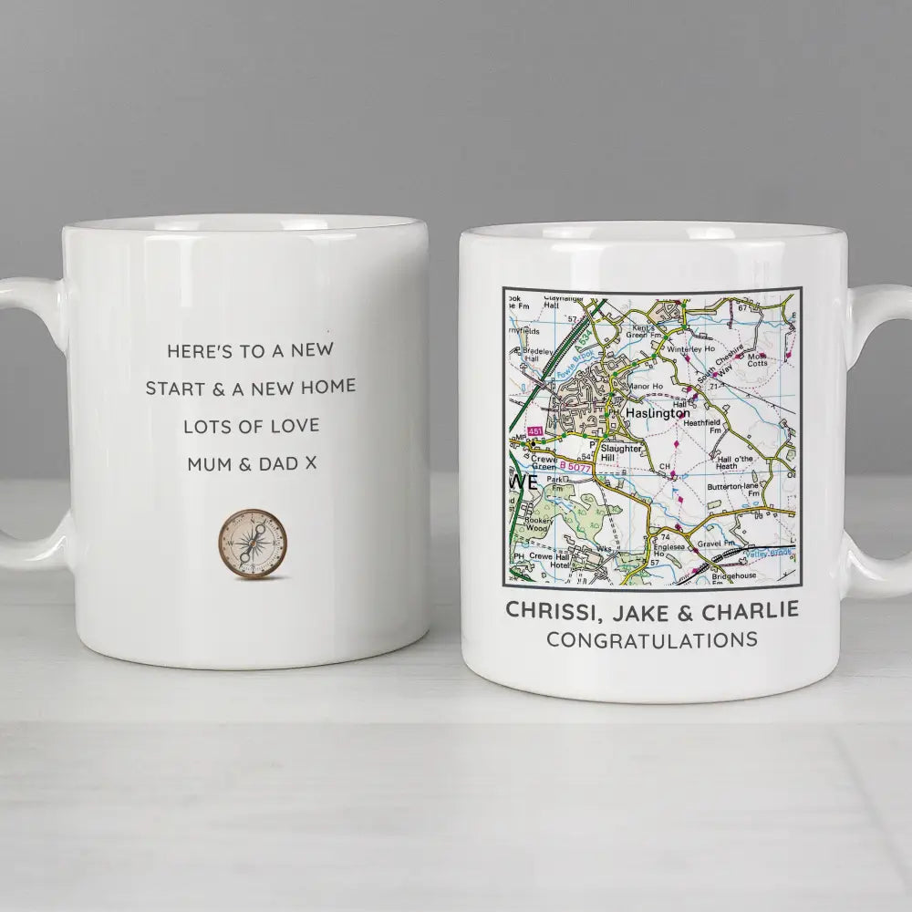 Mugs Personalised Present Day Map Compass Mug